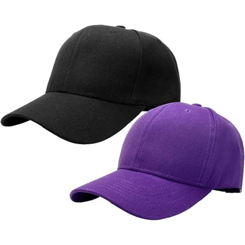 Unisex Black Purple Pair Of 2 Athletic Adjustable Strap Classic Baseball Cap